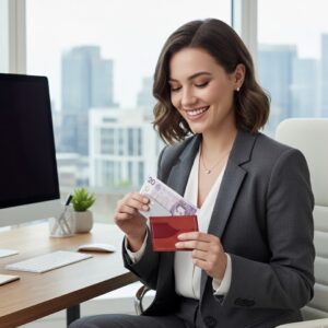 حافظة كروت نسائي جلد طبيعي أحمر + ضاني – صناعة يدوية | Handmade Red & Beige Leather Card Holder