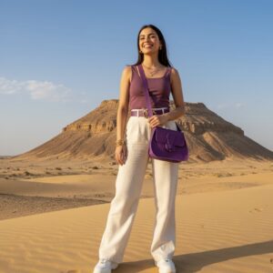 AMY-CR-DPU-PG-012-1 شنطة كروس بنفسجي جلد طبيعي – صناعة يدوية | Handmade Purple Leather Crossbody Bag