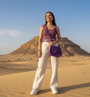 شنطة كروس بنفسجي جلد طبيعي – صناعة يدوية | Handmade Purple Leather Crossbody Bag
