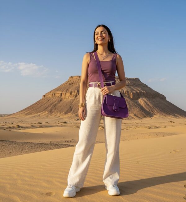 شنطة كروس بنفسجي جلد طبيعي – صناعة يدوية | Handmade Purple Leather Crossbody Bag