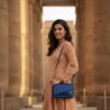 شنطة كروس جلد طبيعي أزرق ملكي بتصميم زاوية مثلث – Handmade by AMY Royal Blue Genuine Leather Crossbody Bag – Triangle Front Design | AMY