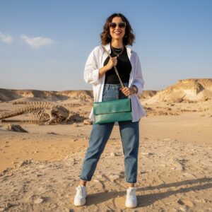 AMY-SH-GR-UP-011-1 شنطة شولدر كلاتش جلد طبيعي لون أخضر زمردي – يد سلسلة ومقسمة من الداخل | AMY