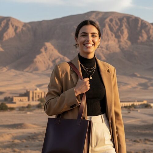 شنطة كتف نسائية جلد طبيعي بني داكن – مستطيلة كبيرة للعمل | Dark Brown Large Leather Shoulder Bag – Handmade for Work