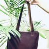 شنطة كتف نسائية جلد طبيعي بني داكن – مستطيلة كبيرة للعمل | Dark Brown Large Leather Shoulder Bag – Handmade for Work