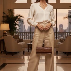 ANY-SH-BR-T-018-2 شنطة كتف شولدر جلد طبيعي بقري – تجزيعات تمساح بني مع يد سلسلية | Brown Croc Embossed Cowhide Shoulder Bag – Chain Handle Handmade