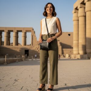 Screenshot شنطة كروس جلد طبيعي بقري تجزيعات التمساح لون أسود شكل زاوية مثلث صناعة يدوية AMY