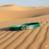 حزام جلد طبيعي أخضر بول أب مع توكة على شكل حبل صناعة يدوية من براند AMY Green genuine leather pull-up belt with rope-shaped buckle, handmade by AMY brand
