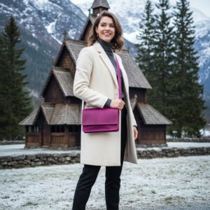 شنطة كروس حريمي جلد طبيعي صناعة يدوية من براند AMY باللون الفوشيا، تصميم مستطيل أنيق مع تفاصيل فاخرة مناسبة للاستخدام اليومي والمناسباتWomen’s fuchsia crossbody bag made of genuine leather, handmade design by AMY brand, elegant rectangular shape suitable for daily use and special occasions