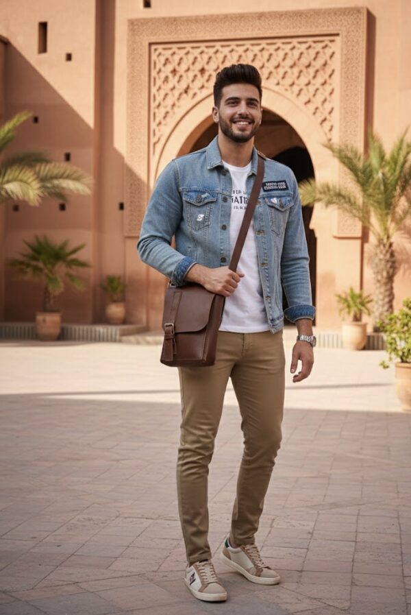 شنطة كروس رجالي جلد طبيعي بني فاتح | AMY Leather Crossbody Bag