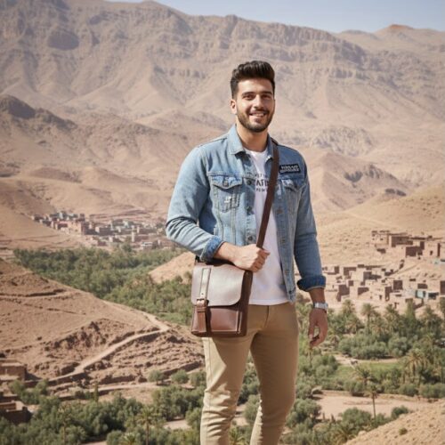 شنطة كروس رجالي جلد طبيعي بني فاتح | AMY Leather Crossbody Bag