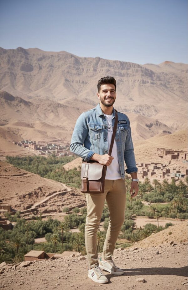 شنطة كروس رجالي جلد طبيعي بني فاتح | AMY Leather Crossbody Bag