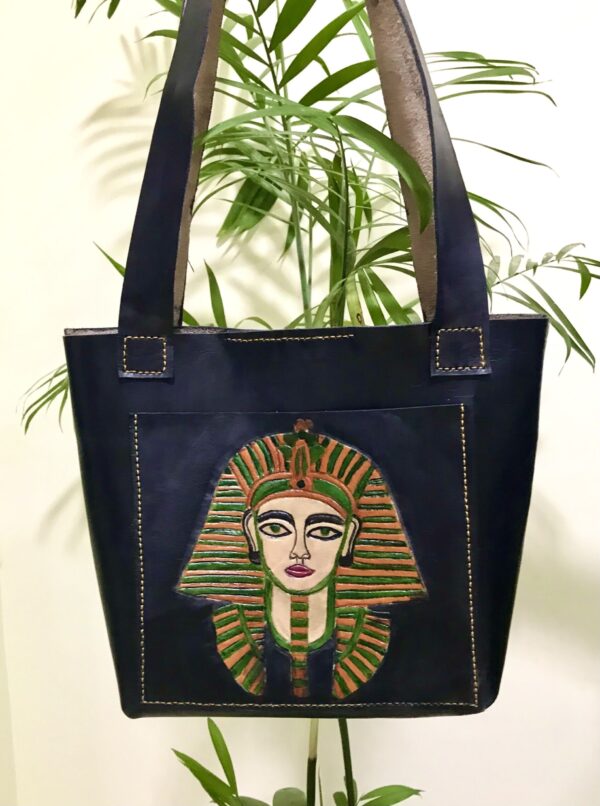 حقيبة جلد طبيعي توت عنخ آمون | AMY Handmade Egyptian Tote Bag